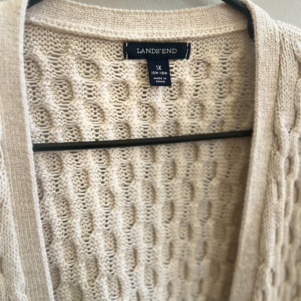 Lands’ End Cream Cable Knit Cardigan w/ Metallic Threads | Size 1X - Picture 3 of 8